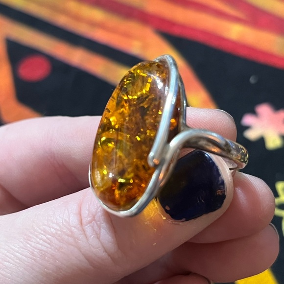 VTG Genuine Baltic Honey Amber Sterling Silver 925 Statement Size 9 Ring - Picture 3 of 7